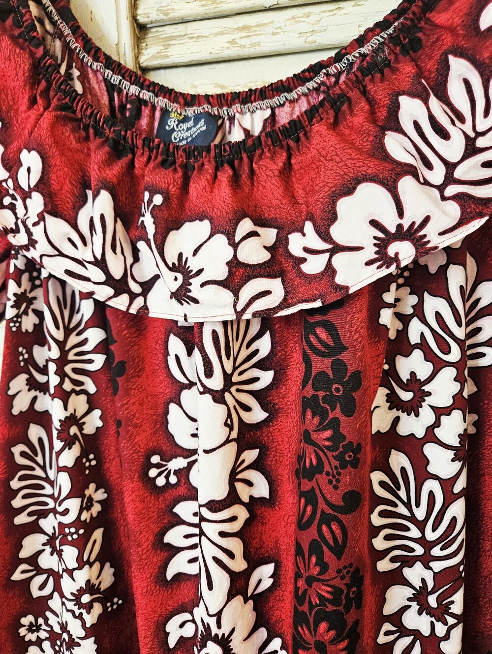 Vintage Y2K Royal Creations Red & White Floral 100% Cotton Hawaiian Dress Large - Picture 4 of 13